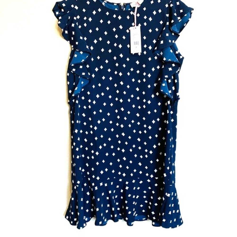 Vineyard Vines blue dress Diamond Print A-Line Flounce Dress size 8 coastal core